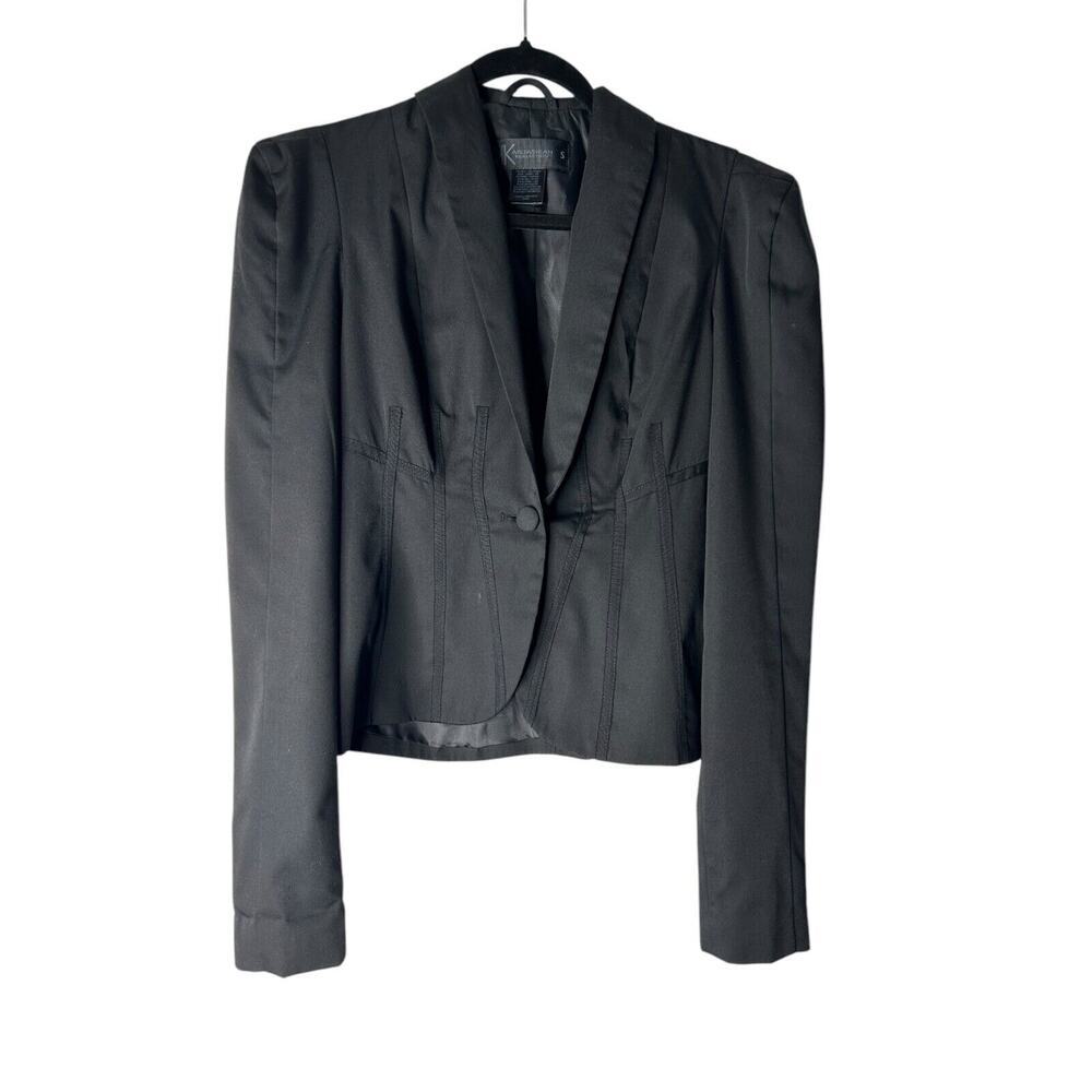 Kardashian Kollection Blazer Womens Size‎ S Black Cropped One Button Long Sleeve